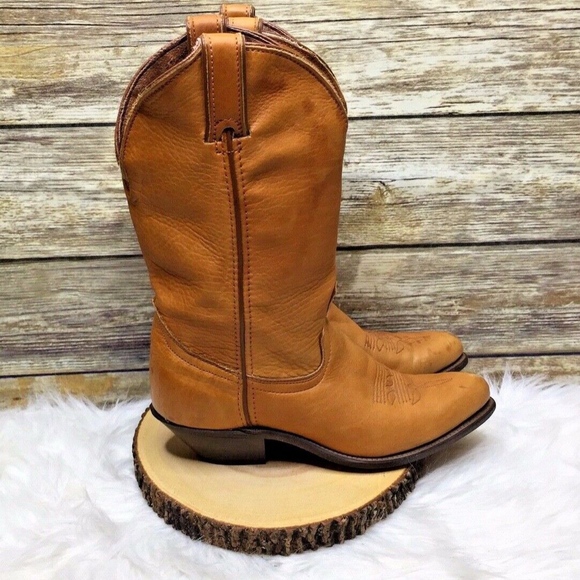 Vintage Tan Brown Leather Mid Calf Cowboy Boots - Picture 2 of 8
